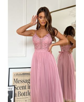 TIULOWA SUKIENKA  NA RAMIĄCZKACH 7/8