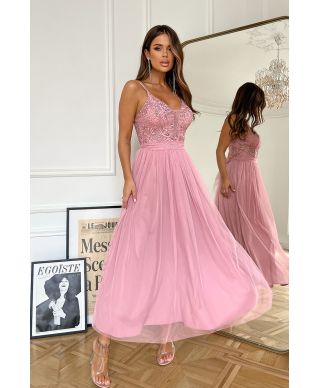 TIULOWA SUKIENKA  NA RAMIĄCZKACH 7/8