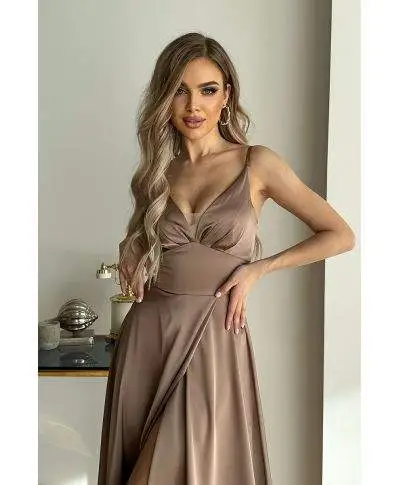 Vestito da cerimonia - In raso - Cioccolato - Vestiti eleganti - Gogolfun.it