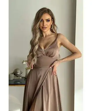 Vestito da cerimonia - In raso - Cioccolato - Vestiti eleganti - Gogolfun.it