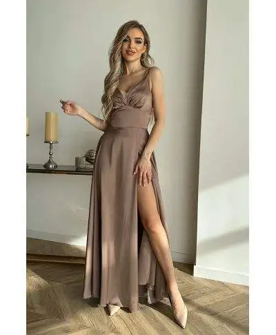 Vestito da cerimonia - In raso - Cioccolato - Vestiti eleganti - Gogolfun.it