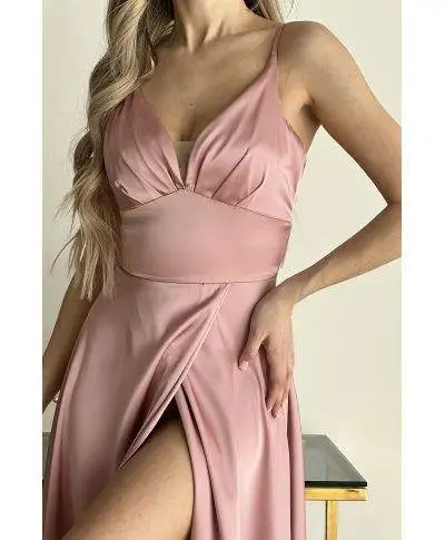 Vestito da cerimonia - In raso – Rosa antico - Vestiti da cerimonia con spacco - Gogolfun.it