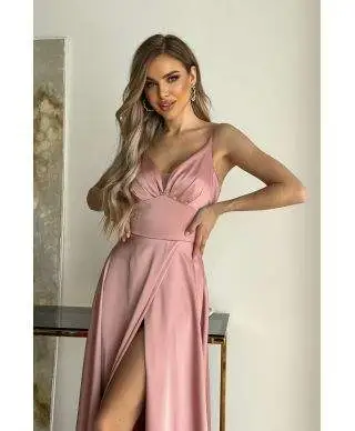 Vestito da cerimonia - In raso – Rosa antico - Vestiti damigelle - Gogolfun.it