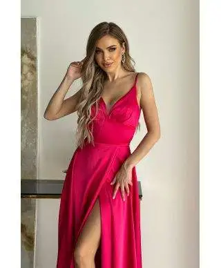 Vestito da cerimonia - In raso - Fuxia - Vestiti da cerimonia con spacco - Gogolfun.it