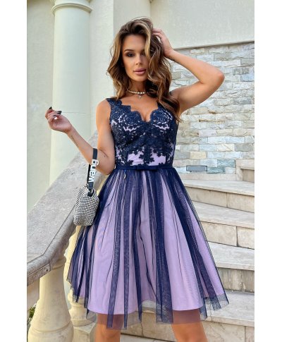 Abito corto elegante - In Tulle – Blu navy - Abiti corti eleganti - Comunioni, battesimi, lauree - Gogolfun.it