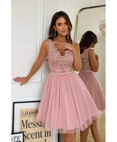 Abito corto elegante - In Tulle – Rosa antico - Vestiti corti eleganti - Vestiti rosa - Gogolfun.it