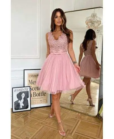 Abito corto elegante - In Tulle – Rosa antico - Vestiti corti eleganti - Vestiti rosa - Gogolfun.it
