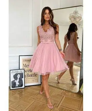 Abito corto elegante - In Tulle – Rosa antico - Vestiti corti eleganti - Vestiti rosa - Gogolfun.it