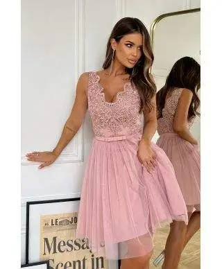 Abito corto elegante - In Tulle – Rosa antico - Vestiti corti eleganti - Vestiti rosa - Gogolfun.it