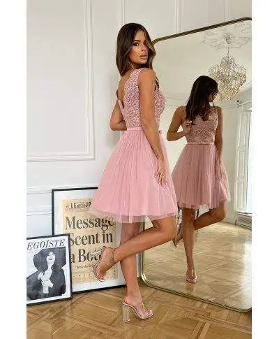 Abito corto elegante - In Tulle – Rosa antico - Vestiti corti eleganti - Vestiti rosa - Gogolfun.it
