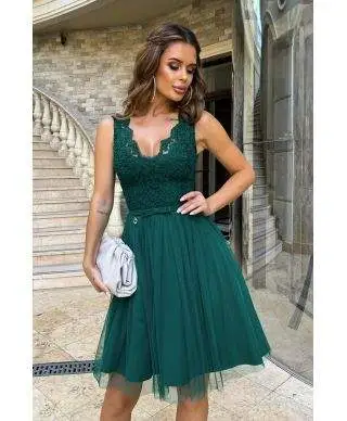 Abito corto elegante - In Tulle – Verde bottiglia - Vestiti corti eleganti - Gogolfun.it