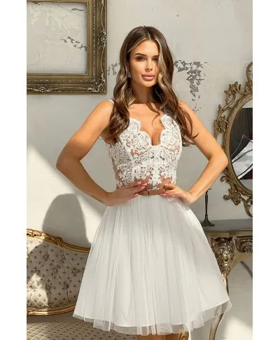 Abito corto elegante - In Tulle – Ecru - bianco - Vestiti bianchi matrimonio civile - Gogoflun.it