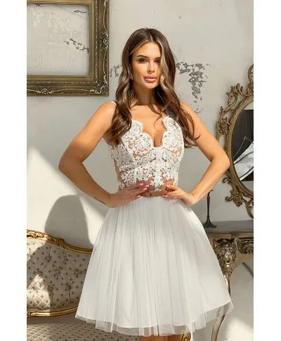 Abito corto elegante - In Tulle – Ecru - bianco - Vestiti bianchi matrimonio civile - Gogoflun.it
