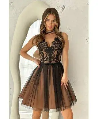 Abito corto elegante - In Tulle - Nero - Vestiti corti eleganti - Vestiti comunioni, battesimi e lauree - Gogolfun.it