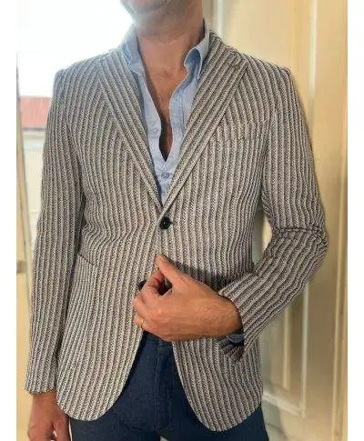 Giacca uomo gessata, Paul Miranda - Grigia con tasche a toppa