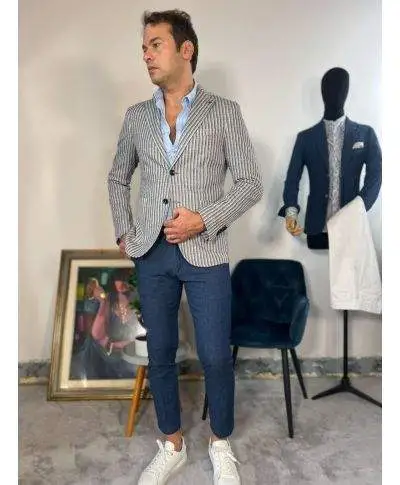 Giacca uomo gessata, Paul Miranda - Grigia con tasche a toppa