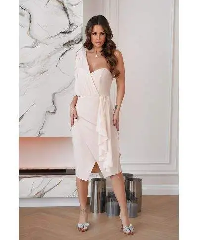 Vestito corto elegante - Tubino colore Beige - Vestiti corti da cerimonia - Vestiti battesimo, comunione, laurea - Gogolfun.it