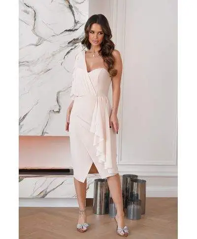 Vestito corto elegante - Tubino colore Beige - Vestiti corti da cerimonia - Vestiti battesimo, comunione, laurea - Gogolfun.it