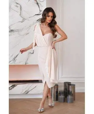 Vestito corto elegante - Tubino colore Beige - Vestiti corti da cerimonia - Vestiti battesimo, comunione, laurea - Gogolfun.it