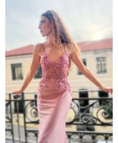 Vestito da cerimonia a sirena - Rosa - Vestiti da cerimonia donna - Abiti a sirena - Gogolfun.it