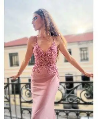 Vestito da cerimonia a sirena - Rosa - Vestiti da cerimonia donna - Abiti a sirena - Gogolfun.it