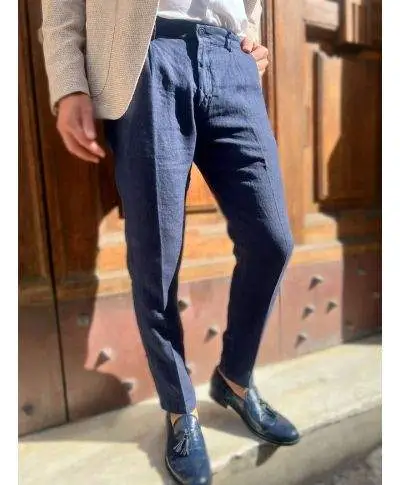 Pantaloni uomo blu, puro lino - Paul Miranda