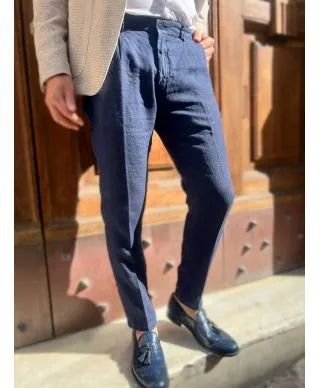 Pantaloni uomo blu, puro lino - Paul Miranda