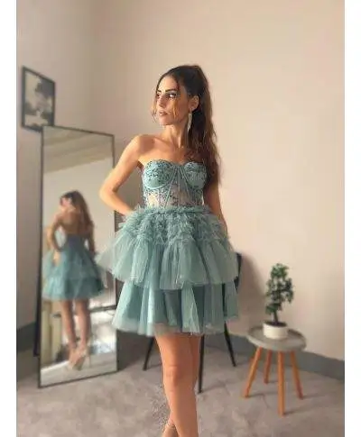 Vestito corto elegante - verde Tiffany - Vestiti corti eleganti - Gogolfun.it