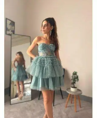 Vestito corto elegante - verde Tiffany