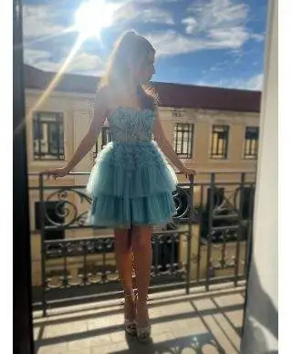 Vestito corto elegante - verde Tiffany - Vestiti corti eleganti - Gogolfun.it