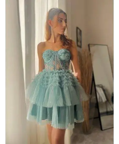 Vestito corto elegante - verde Tiffany - Vestiti corti eleganti - Gogolfun.it