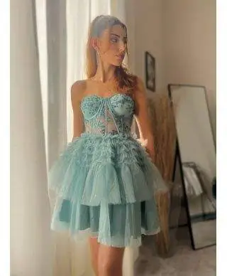 Vestito corto elegante - verde Tiffany - Vestiti corti eleganti - Gogolfun.it