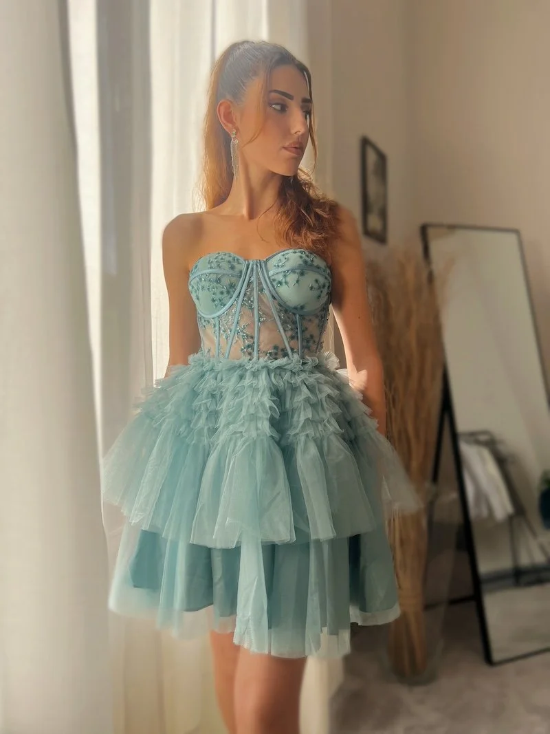 Vestito corto elegante verde Tiffany