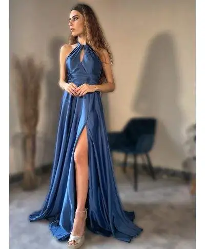 Vestito lungo elegante - Da cerimonia - Blu - Vestiti eleganti - Gogolfun.it