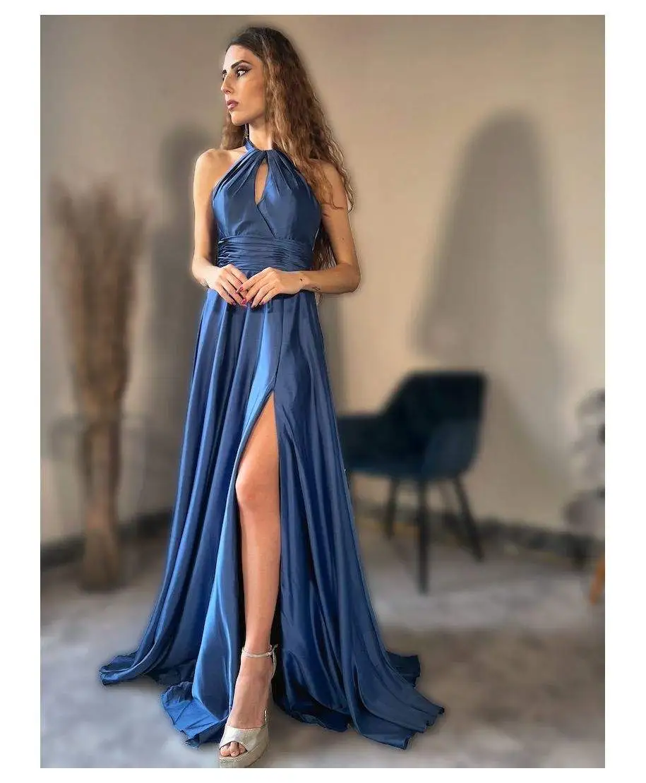 Vestito lungo elegante - Da cerimonia - Blu - Vestiti eleganti - Gogolfun.it