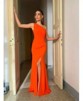 Vestito da cerimonia - Lungo - Monospalla - Arancione - Vestiti da cerimonia donna - Gogolfun.it