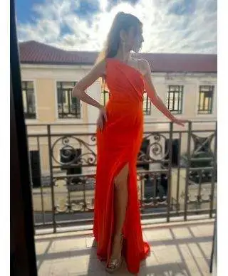 Vestito da cerimonia - Lungo - Monospalla - Arancione - Vestiti da cerimonia donna - Gogolfun.it