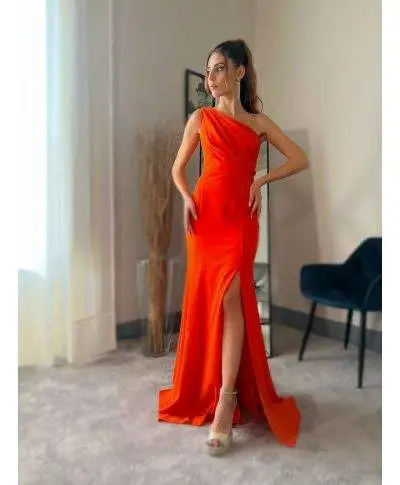 Vestito da cerimonia - Lungo - Monospalla - Arancione - Abiti da cerimonia - Gogolfun.it