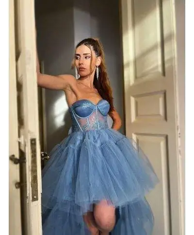 Vestito elegante donna - Hura - Vestito azzurro - Vestiti con coda staccabile - Cerimonia gogolfun.it
