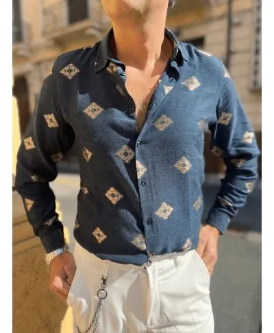 Camicia fantasia - Particolare - Blu