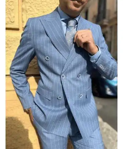 Abito uomo doppiopetto - Gessato - Azzurro - Abiti uomo giovanili - Gogoglfun.it