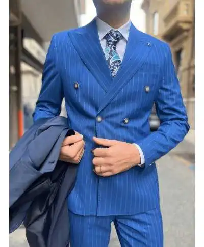 Abito uomo doppiopetto - Blu - Gessato - Abiti uomo eleganti - Gogolfun.it