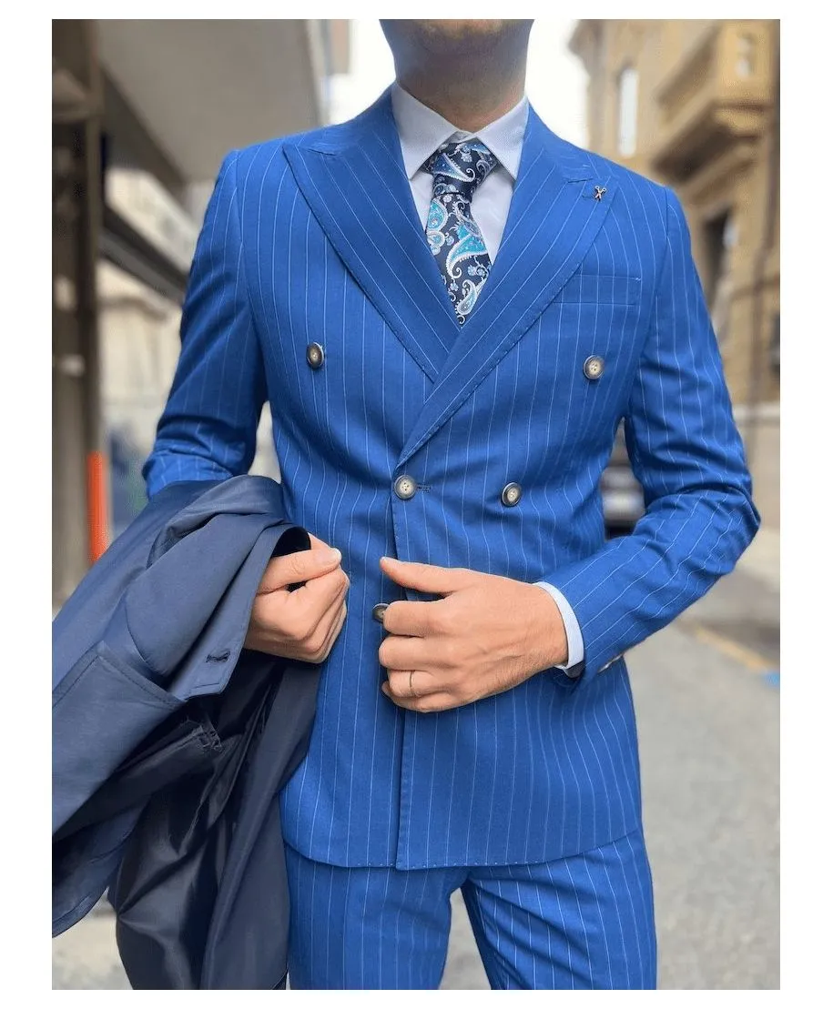 Abito uomo doppiopetto - Blu - Gessato - Abiti uomo eleganti - Gogolfun.it