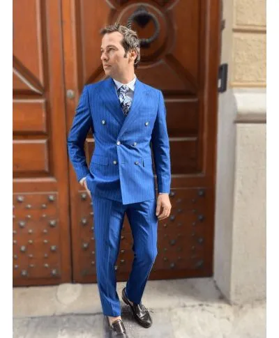 Abito uomo doppiopetto - Blu - Gessato - Abiti uomo eleganti - Gogolfun.it