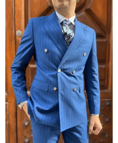 Abito uomo doppiopetto - Blu - Gessato - Abiti uomo eleganti - Gogolfun.it