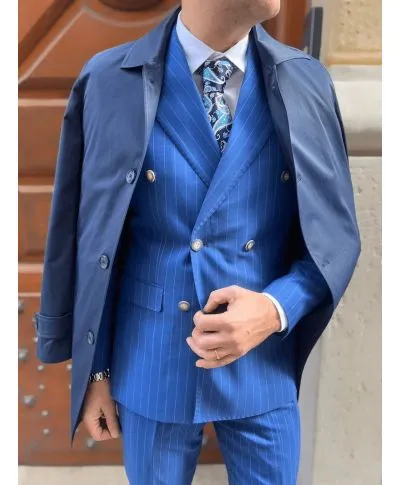 Abito uomo doppiopetto - Blu - Gessato - Abiti uomo eleganti - Gogolfun.it