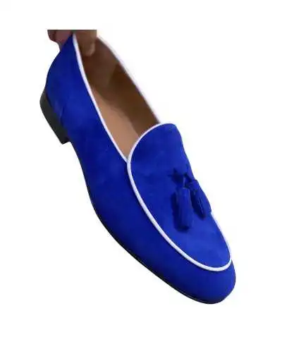 Mocassini uomo blu cobalto - Con nappine