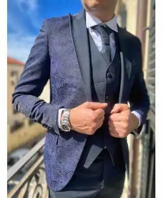 Smoking uomo - Con gilet - Blu - Smoking sposo, testimone - Gogolfun.it