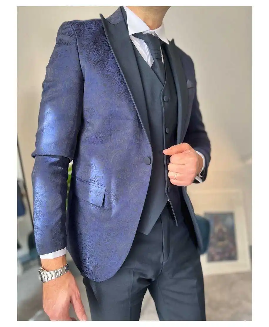 Smoking uomo - Con gilet - Blu - Smoking sposo, testimone - Gogolfun.it