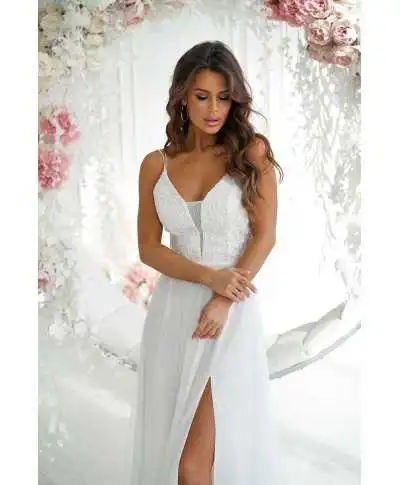 Vestito lungo elegante, bianco - Vestiti eleganti - Vestiti sposa - Gogolfun.it